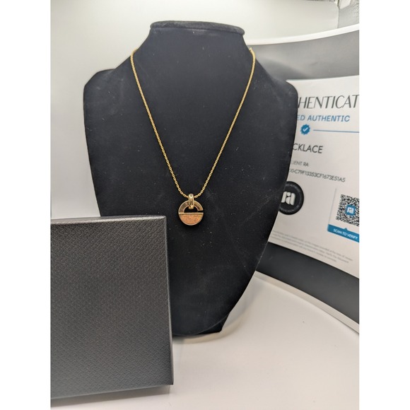 Christian Dior Gold Finish Logo Pendant Necklace Authentic Jewelry CD COA Box - Picture 1 of 15